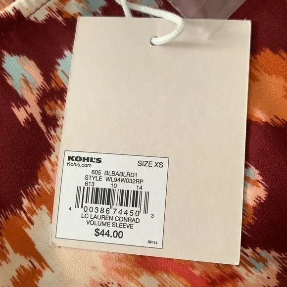 NWT Lauren Conrad Floral Abstract Satin Long Sleeve Blouse - Picture 6 of 12